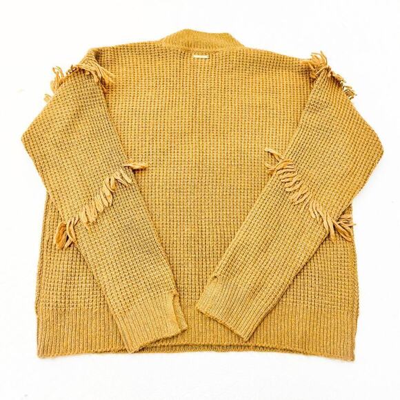 Michael Kors Brown Ruffled Edge Fringe Accwent Long Sleeve Sweater Size L - Picture 2 of 6